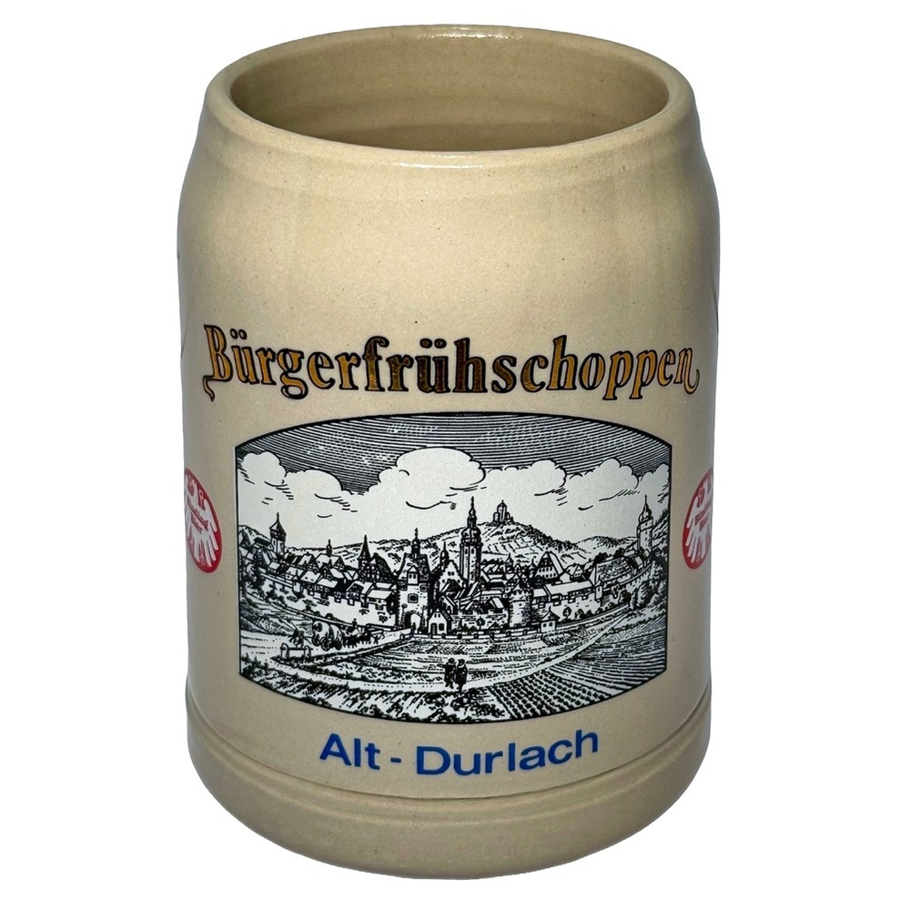 German Stoneware Beer Stein Burgerfruhschoppen Mug Vintage Alt Durlach Pub Decor